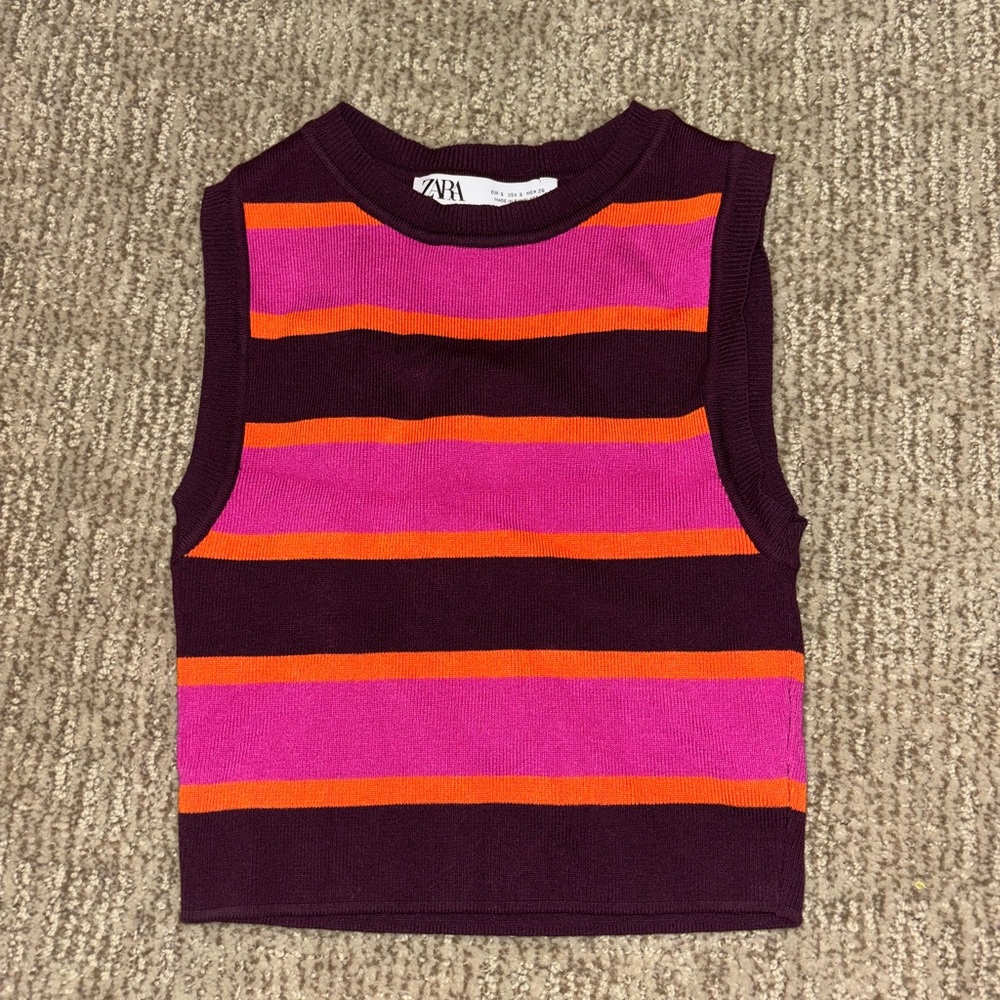 Zara Pink and Orange Striped Tank Top